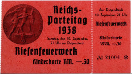 Reichsparteitag WK II Nürnberg (8500) Kindereintrittskarte Riesenfeuerwerk 10. Sep. 1938 (7cm X 13cm) Nicht Entwertet I- - Guerra 1939-45