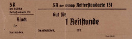 SA Saarbrücken Reiterstandarte 151 Gutschein Für 1 Reitstunde - Oorlog 1939-45