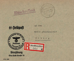 SS Feldpost WK II Ergänzungsamt Waffen-SS Einschreiben R-Brief Straßburg (rs. Ak-O) 1942 I - Guerra 1939-45