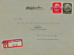 SS Feldpost WK II R-Brief An Die Sicherheitspolizei (SD Der SS) Lagerkommando In Troppau Mit Notstempel U. R-Zettel Petr - Guerra 1939-45