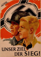 HITLERJUGEND WK II - UNSER ZIEL DER SIEG! Prop-Künstler-Ak Sign. AxHeu - Guerra 1939-45