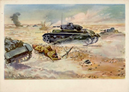 Panzer WK II Nord Afrika Wüstenkrieg Sign. Oehlschlägel Künstlerkarte I-II (Ecke Gestaucht) Réservoir - Guerra 1939-45