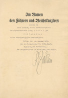 Verleihungsurkunde An Winkel, Heinz 1939 Mit Originalunterschrift Von Reichsstatthalter In Braunschweig Und Anhalt JORDA - Oorlog 1939-45