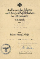 Verleihungsurkunde Eisernes Kreuz 2. Klasse Für Einen Marine-Artl.-Maat Ausgestellt In Paris 25.4.1941 Mit Unterschrift  - Weltkrieg 1939-45