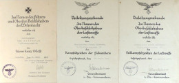 Verleihungsurkunde Nachlass Eines Wachtmeisters Des Flak-Reg. 24 Mit 5 Urkunden. EK1, EK2, Erdkampfabzeichen Der Luftwaf - Oorlog 1939-45