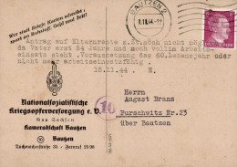 WK II Dokumente Postkarte Der Nationalsozialistischen Kriegsopferversorgung Kameradschaft Bautzen 1944, Interessanter Ze - Weltkrieg 1939-45