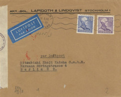 WK II Luftpost-Brief Schweden An Die Japanische Niederlassung Mitsubishi Shoji Kaisha GmbH In Berlin, Wehrmachts-Zensur  - War 1939-45