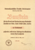 Spendenurkunde Für Den Erwerb Und Ausbau Des Neuen Gauhauses Horst Wessel Platz Frankfurt Am Main 1939 - Guerre 1939-45