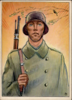 Wehrmacht Soldat Mit Stahlhelm Sign. Gipfer I-II - Weltkrieg 1939-45