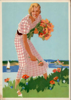 WK II Sommer In Deutschland Frau Mit Blumen Werbekarte Des Deutschen Reiseverkehrs I-II (VS/RS Fleckig) - Weltkrieg 1939-45