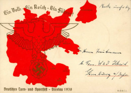 Breslau Deutsches Turn- Und Sportfest 1938 Landkarte Mit So-Stempel I-II (Eckbug) - Guerre 1939-45