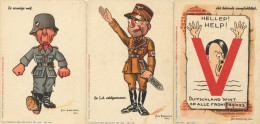 Antipropaganda WK II Niederlande Serie Mit 3 Ansichtskarten Sign. Broekman, Nico I-II - Guerra 1939-45