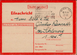 Feldpost WK II Eilnachrichten-Karte Lebenszeichen Rot Wien 18.11.1944 An Einen Oberleutnant Zur See ...bombengeschädigt  - War 1939-45