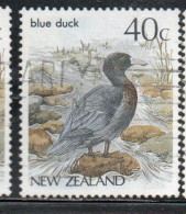 NEW ZEALAND NUOVA ZELANDA 1985 1989 1987 NATIVE BIRDS BLUE DUCK 40c USED USATO OBLITERE' - Usados