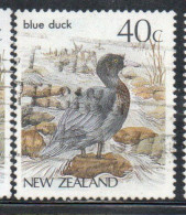 NEW ZEALAND NUOVA ZELANDA 1985 1989 1987 NATIVE BIRDS BLUE DUCK 40c USED USATO OBLITERE' - Usados