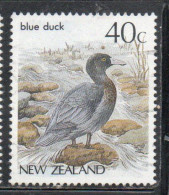 NEW ZEALAND NUOVA ZELANDA 1985 1989 1987 NATIVE BIRDS BLUE DUCK 40c USED USATO OBLITERE' - Usados