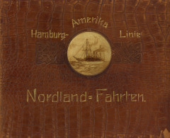 Schiff Buch Hamburg-Amerika Linie Nordland-Fahrten, 195 Bilder, Ca. 1900 Erschienen, Umlaufender Goldschnitt, Einband Le - Autres & Non Classés