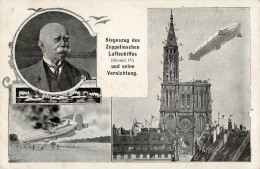 Zeppelin Graf Zeppelin Kirche 1908 I-II (RS Fehldruck, Eckstauchung) Dirigeable - Aeronaves