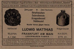 FLUGPOST RHEIN-MAIN - 10 Pfg. O FRANKFURT 15.6.12  Mit Rücks. Seltenem Zudruck D. Lederwaren-Fabrik Ludwig Matthias I - Zeppeline