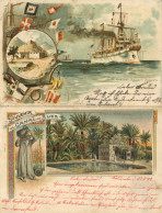 Kolonien Kiautschou Postkarte Litho Kreuzer Kaiserin Augusta Stempel Tsintau U. Litho Suez Kanal MSP No.24 Beide An Glei - Storia