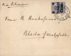 Deutsche Post China Einzelfrankatur Peking-Rheda (rs. Ak-O) 1907 - Storia