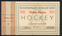 BERLIN OLYMPIA 1936 WK II - Seltene EINTRITTSKARTE HOCKEY 6.8.1936 I - Olympische Spiele