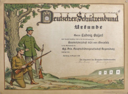 Schützen Urkunde Vom Deutschen Schützenbund An Bayerl, Ludwig Regensburg Als Teil Der Mannschaft Der Kgl. Priv. Hauptsch - Shooting (Weapons)