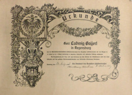 Schützen Urkunde Vom Deutschen Schützenbund Aus Nürnberg 1926 An Bayerl, Ludwig Regensburg 43,5 X 32 Cm I-II - Schieten (Wapens)