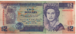 BELIZE  2 Dollars     P52b   ( Queen Elizabeth - Maya Ruins Of Belize ) Dated 1st.  JUNE  1991 - Belice