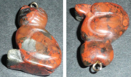 Rare Ancien Pendentif En Pierre Polie Sculptée Forme De Chat - Anhänger