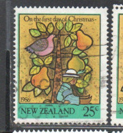 NEW ZEALAND NUOVA ZELANDA 1986 THE TWELVE DAYS CHRISTMAS NATALE NOEL WEIHNACHTEN NAVIDAD 25c USED USATO OBLITERE' - Used Stamps
