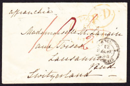 1854 Kleiner Briefumschlag Von Ryde (Isle Of Wight) Nach Lausanne. Handschriftlich 10 1/2. Ankunftsstempel Rückseitig. - ...-1845 Préphilatélie