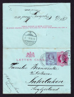 1899 Lettercard Mit Zusatzfrankatur Aus London Nach Interlaken. Minim Fleckig - Covers & Documents