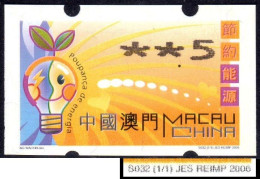 2006 China Macau ATM Stamps Save Energy / MNH / Nagler Automatenmarken Etiquetas Automatici Distributeur - Automatenmarken