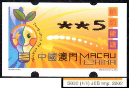 2002 China Macau ATM Stamps Save Energy / MNH / Nagler Automatenmarken Etiquetas Automatici Distributeur - Automaten