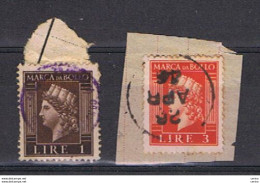 R.S.I.:  1944  MARCHE  DA  BOLLO  TURRITA  -  £. 1 + £.3  SU  FRAMMENTO - Fiscales