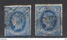 ANTILLE  SPAGNOLE:  1866/67  ISABELLA  II°  -  10 C. BLU  US. -  YV/TELL. 19 + 23 - Antilles