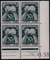 France COINS DATES TAXES N°88 50f Vert Foncé 16.11.50 Qualité:** - 1950-1959