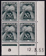 France COINS DATES TAXES N°88 50f Vert Foncé 12.3.53. Qualité:** - 1950-1959