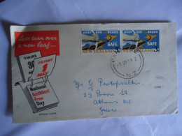 NEW ZEALAND  FDC COVER   1964 SAVE ROADS PAIR ENTER STAMPS POSTED GREECE - FDC