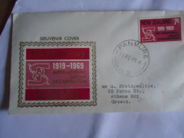 NEW ZEALAND  FDC COVER   1969 INT.  YEAR LABOUR POSTED GREECE - FDC