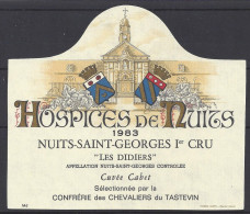 ETIQUETTE - HOSPICES De NUITS - NUITS-ST GEORGES 1er CRU - Les DIDIERS - Cuvée Cabet 1983 - Bourgogne