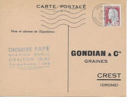 ORAISON (04) C.P. Droguerie PAPE Station SHELL 1962 Pour CREST (26) Graines Gondian - Automobile