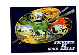 Cpm - Algérie - Souvenir DE Souk Ahras - Centre-ville Grande Poste Place - Illustration Palette Peinture Pinceau - Souk Ahras