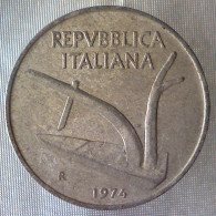 REPUBBLICA ITALIANA 10 Lire Spighe 1974 BB  - 10 Lire