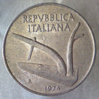 REPUBBLICA ITALIANA 10 Lire Spighe 1974 BB  - 10 Lire