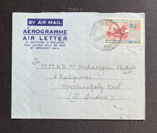 1960 Malaya Aerogramme Commercially Used BATU PAHAT To India - Federation Of Malaya