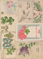 Lot Of 7 Postcards Embossed New Year 1908 Etc Greetings Ca 1900 Flowers Clovers - Souvenir De...