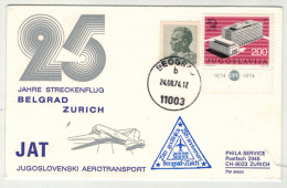Yougoslavie // Poste Aérienne // Vol Belgrad-Zurich Du 24.08.1974 - Posta Aerea