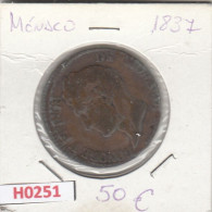 H0251 MONEDA MONACO 5 CENTIMOS 1837 BC - 1819-1922 Honoré V, Charles III, Albert I